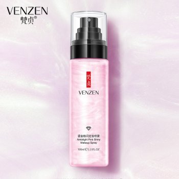  Спрей- тонер фиксатор для макияжа Venzen Pink Shine Watery Makeup с розовой жемчужной пудрой (тоник)